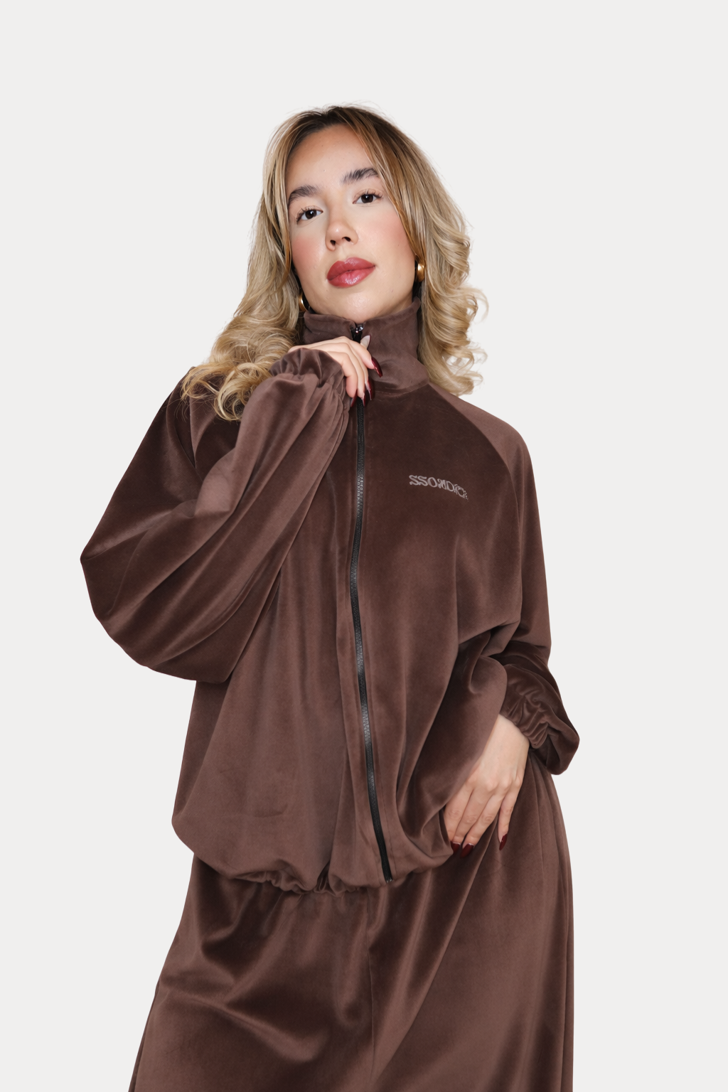 VELOUR SET in Olive Brown