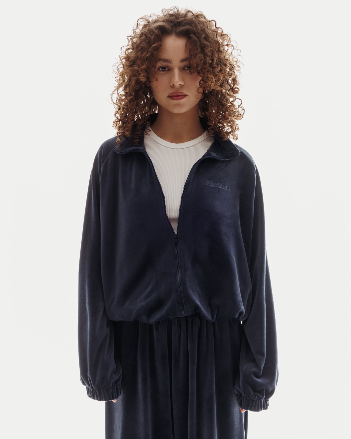VELOUR ZIPPER in Deep Blue