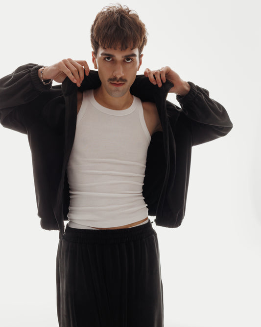 VELOUR ZIPPER in Ink Black