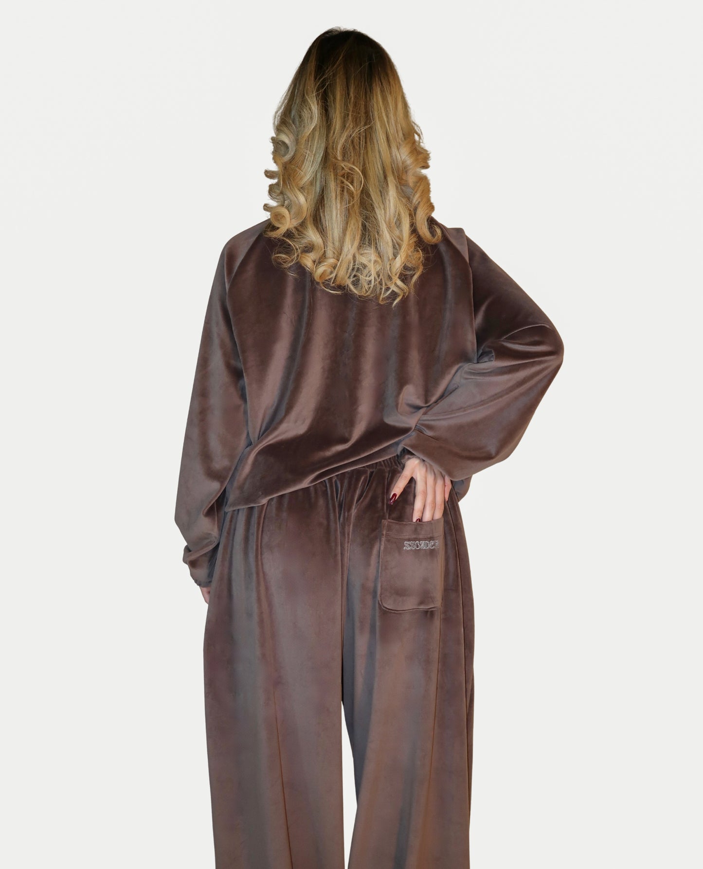 VELOUR ZIPPER in Olive Brown